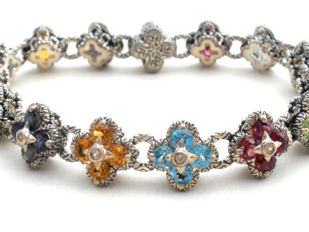 Barbara Bixby Multi Gemstone Flower Bracelet 925 18K For Sale