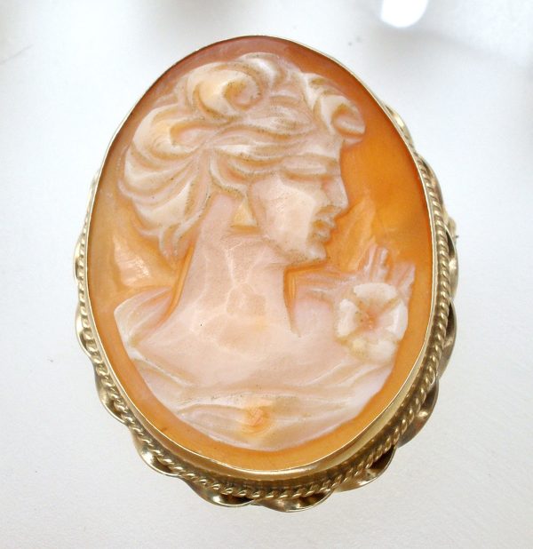 14K Gold Carved Shell Cameo Vintage Pendant Brooch For Cheap