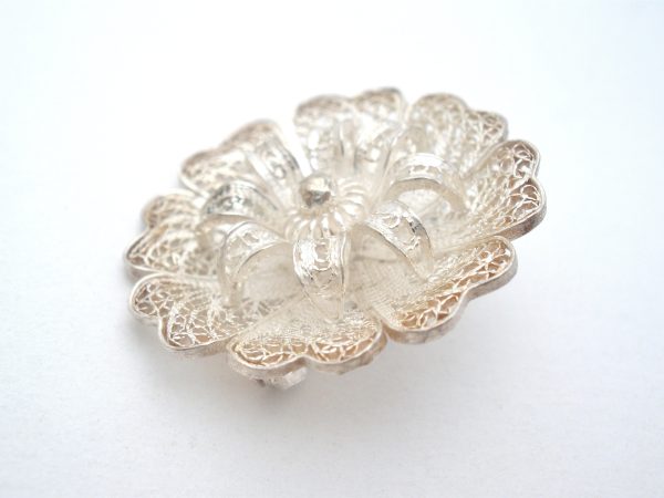 Sterling Silver Cannetille Flower Brooch Pin Vintage Discount