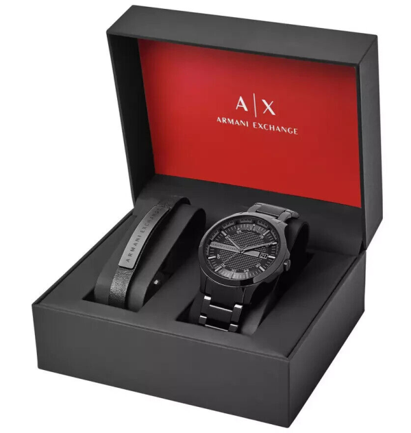 Armani Exchange Men s Stainless Steel Bracelet Watch Set AX7101 - Black IP Watch Online now