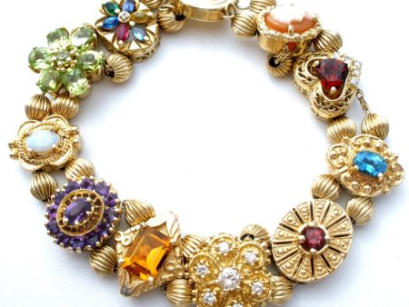 10K 14K Gold Gemstone Slide Bracelet Vintage Hot on Sale