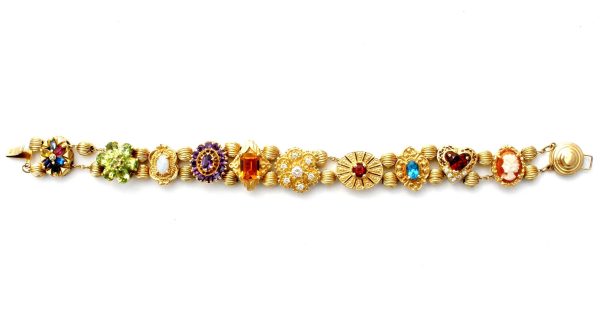 10K 14K Gold Gemstone Slide Bracelet Vintage Hot on Sale