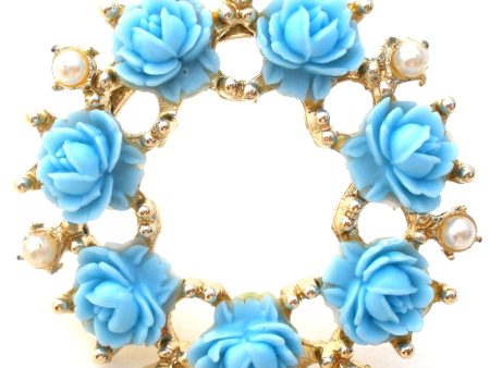 Blue Rose & Pearl Wreath Brooch Pin Vintage Online Hot Sale