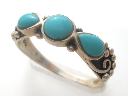 3 Stone Turquoise Ring Sterling Silver Size 8 on Sale